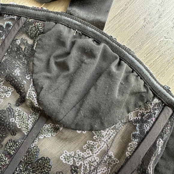 Bronx and Banco Annabell Sequined Sequin Floral Jumpsuit Black Bustier - Size XS - Picture 9 of 14